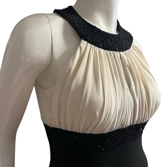 Elegant Black & Cream Beaded Midi Dress Size 6 - Picture 3 of 10